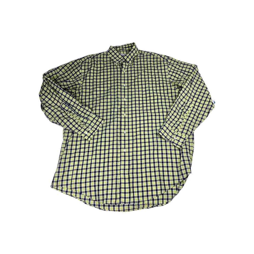 Vintage Brooks Brothers Shirt Mens Yellow Plaid Made in Hong Kong Long Sleeve